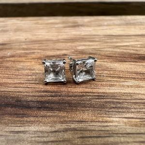 Lab created clear sapphire silver studs